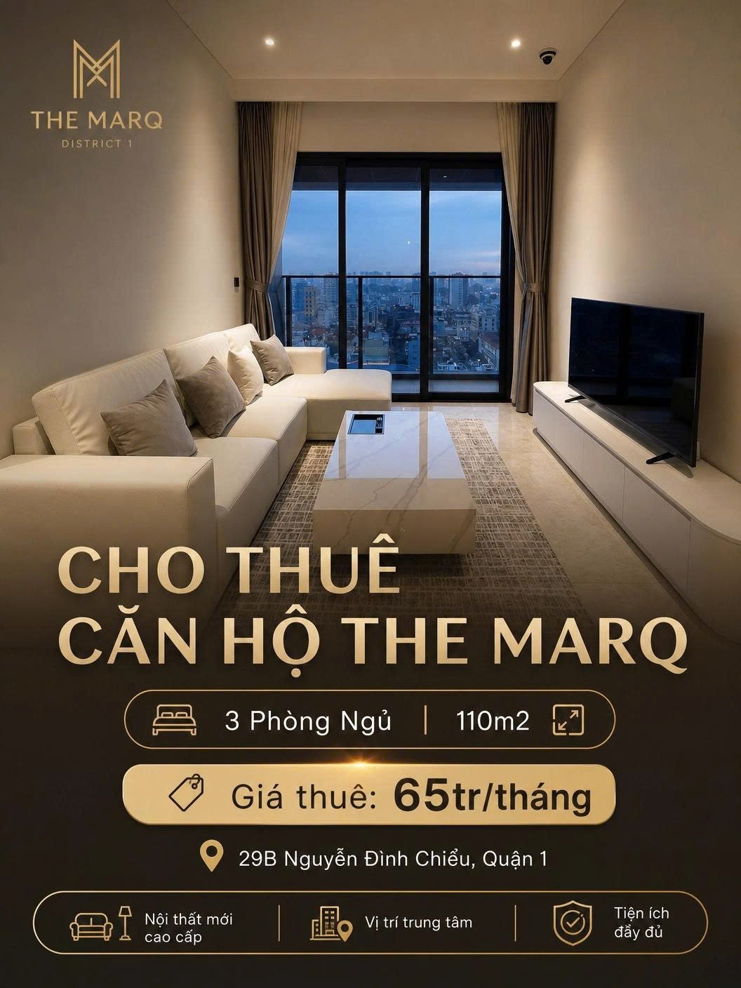 CHO THUÊ CĂN HỘ QUẬN 1 ĐẦY ĐỦ NỘI THẤT VỊ TRÍ ĐẸP
